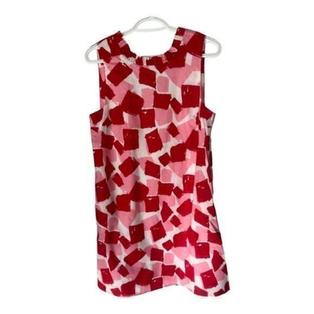 Joy‎ Joy Red Geo Print Ruffle Neck Sleeveless Shift Dress Size M NWT